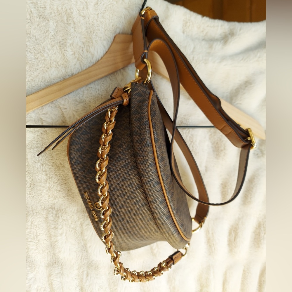 Michael Kors Gold and Brown Crossbody Bag with Elegant Chain Detail